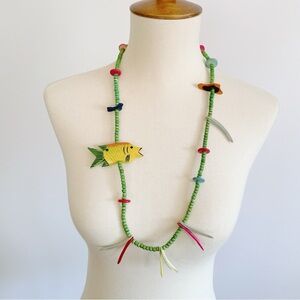 Vintage Carved Fish Tropical Statement Piece Necklace